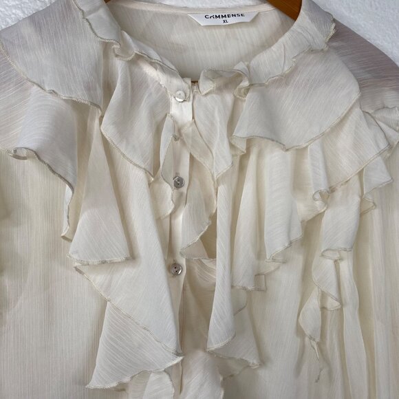 Commense Women's Ruffles Semi Sheer Romantic Fairy Boho Top Ivory Size XL - Picture 10 of 13